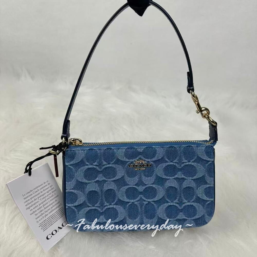 Coach Nolita 19 In Signature Denim/Gold/Indigo Shoulder Bag Wristlet CDE31 NWT